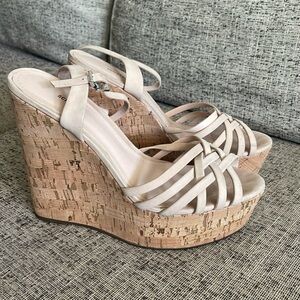 Schutz Platform Nude Cork Wedge Sandals Size 38.5 B